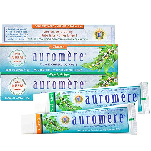 Auromere Ayurvedic Toothpaste - Vegan, Natural Oral Care with Neem & Peelu - 2 Pack, 4.16oz