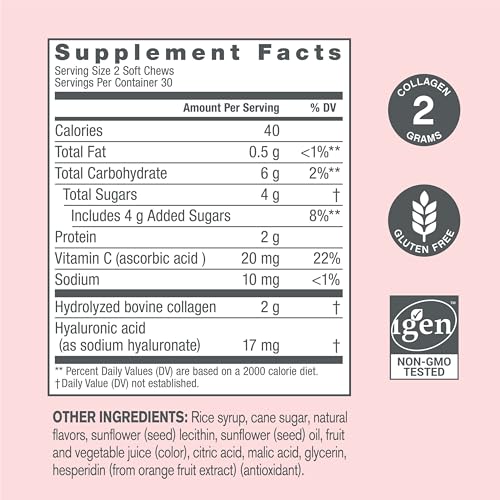 NeoCell Collagen Beauty Soft Chews - Supports Hair, Skin & Nail Health, Fruit Punch - 60 Count