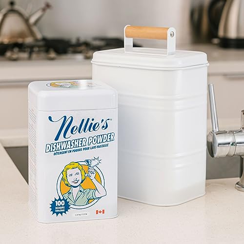 Nellie's Dishwasher Powder - Tough on Grease, Plant-Based Ingredients, 100 Scoop Tin