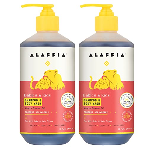 Alaffia Kids Shampoo & Body Wash - Gentle Care with Fair Trade Coconut, Strawberry Scent - 16 Fl Oz