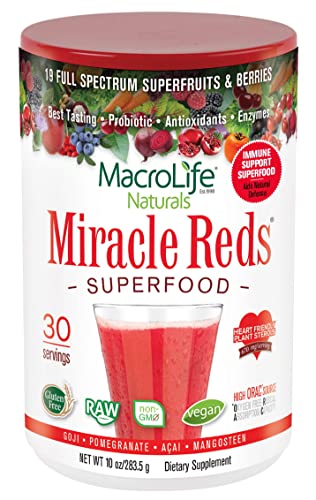 MacroLife Naturals Miracle Reds Superfood Powder - Antioxidants, Probiotics, Non-GMO, 30 Servings