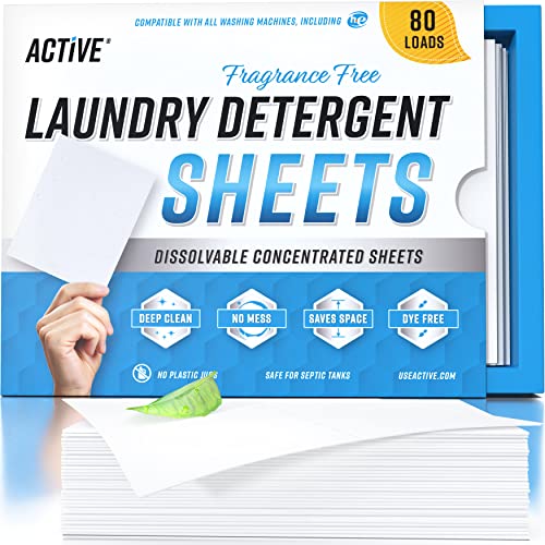 Pure Wash Laundry Detergent Sheets - Tough Stain Removal, Non-Toxic, Fragrance-Free - 80 Loads