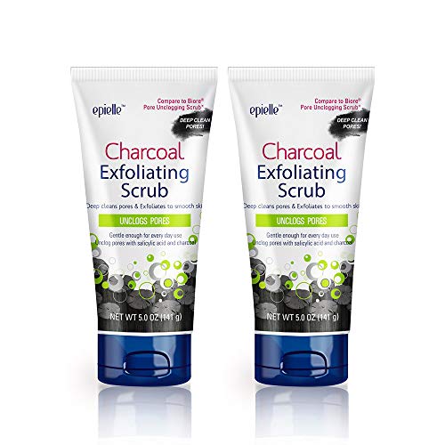 Epielle Charcoal Exfoliating Scrub - Deep Cleans & Unclogs Pores, Gentle Formula - 2pk