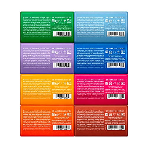 Dr. Bronner's Body Soap Variety Pack - Organic Oils, Vegan Ingredients - 8 Bars, 5oz Each