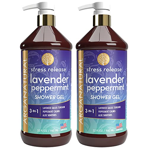 Arganatural Lavender Peppermint Shower Gel - Moisturizing, Calming Botanicals - 2 x 32 fl oz