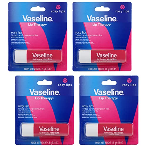 Vaseline Lip Therapy Balm - Nourishes & Hydrates, Almond & Rose Oil, 4-Pack, 0.16 Oz Each