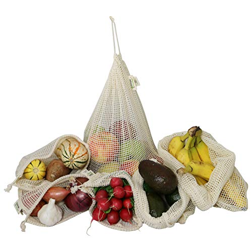 Simple Ecology Reusable Produce Bags - Organic Cotton, Breathable, Set of 6, 2 Each Size