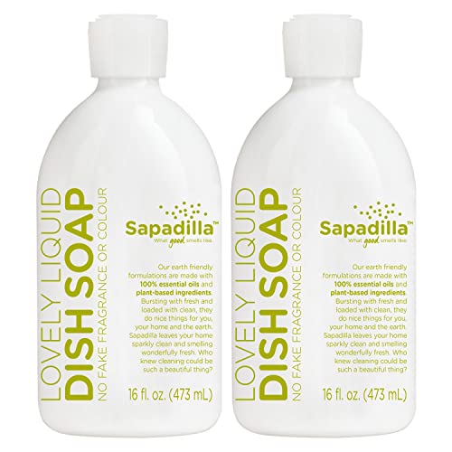 Sapadilla Liquid Dish Soap - Tough on Grease, 100% Pure Essential Oils - Rosemary + Peppermint, 12oz