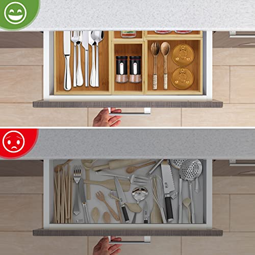 Pipishell Bamboo Drawer Organizer Set - Versatile Storage for Home & Office, 5 Sizes