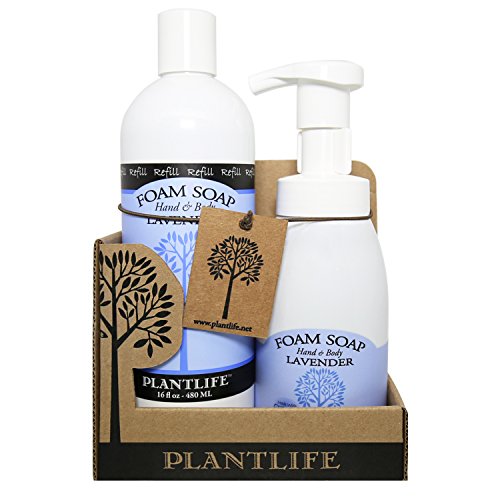 Plantlife Lavender Foam Soap Set - Gentle, Plant-Based Formula, Refillable Bottles - 8.5oz & 16oz