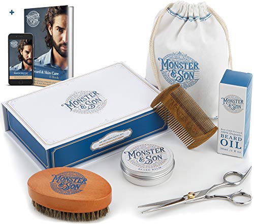 Monster&Son Men's Grooming Set - Organic Beard Oil, Balm & Tools for Radiant Care - 7 Items