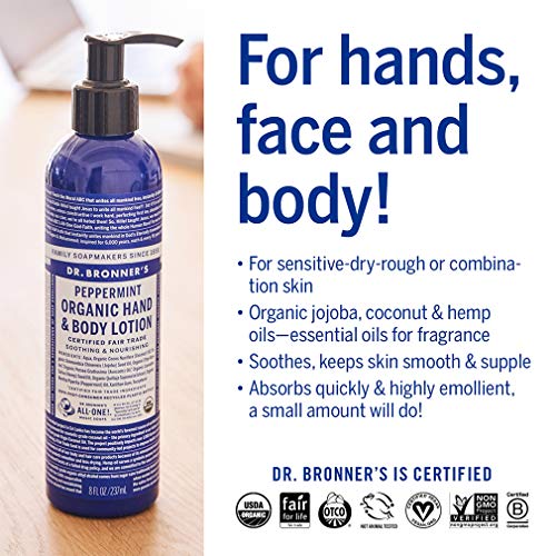 Dr. Bronner's Body Lotion - Nourishing Moisturizer with Organic Oils, Vegan & Non-GMO - 8oz