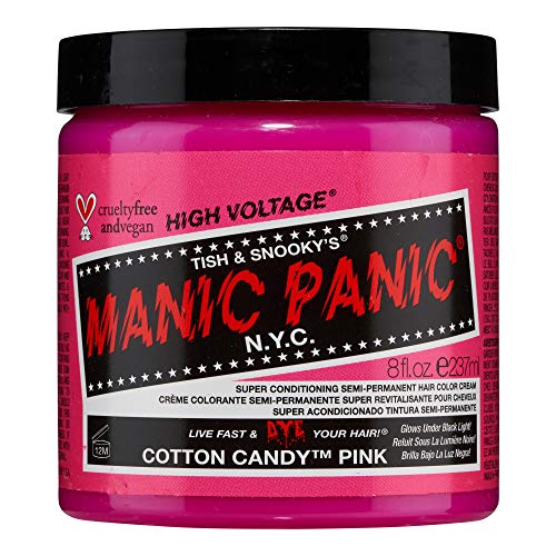 MANIC PANIC Cotton Candy Pink Hair Dye - Bright Vegan Formula, Glows Under Blacklight - 8oz