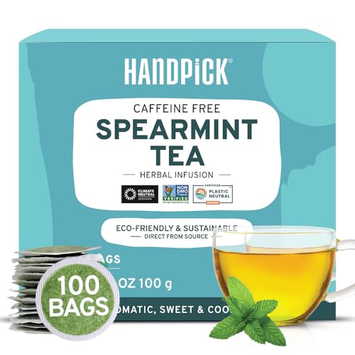 HANDPICK Spearmint Tea Bags - Refreshing Herbal Blend, Non-GMO, Gluten-Free - 100 Bags