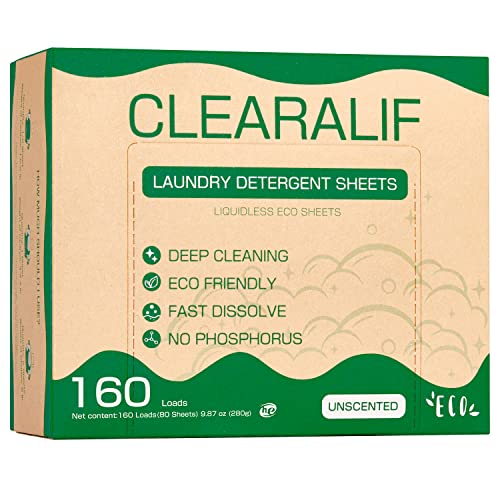 CLEARALIF Laundry Detergent Sheets - Powerful Clean, Gentle on Skin, Unscented, 80 Sheets