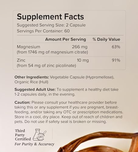 Rootcha Magnesium & Zinc Complex - Supports Sleep & Immune Health, Non-GMO, 120 Capsules