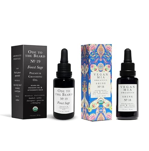 Vegan Mia Organics Hair Oil & Forest Sage Beard Oil - Boost Shine & Growth, 1 fl oz (2 Pack)