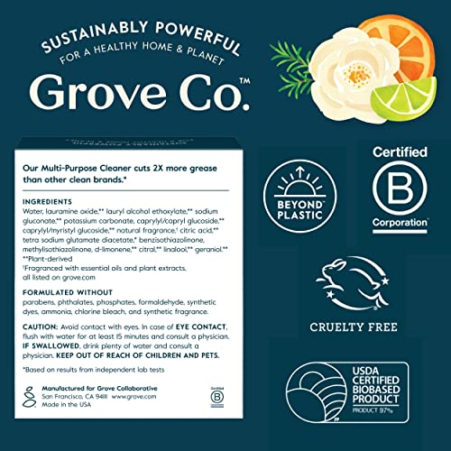 Grove Co. Multi-Purpose Cleaner Refill - Plant-Based, Ammonia-Free, Citrus Scent - 6 x 1 Fl Oz