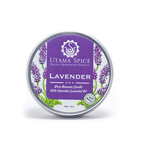 Utama Spice Beeswax Lavender Candle - Handcrafted, Pure Essential Oils, 100% Natural - 8oz