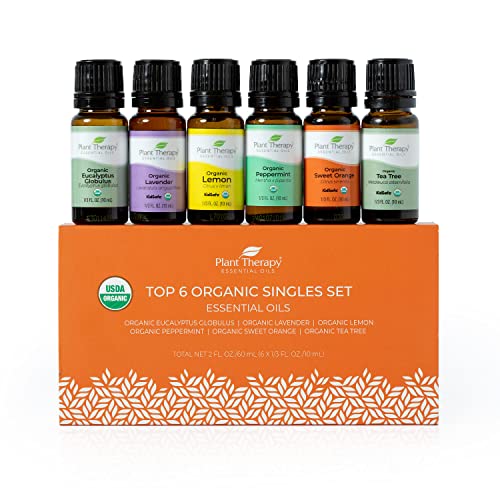 Plant Therapy Top 6 Organic Essential Oils Set - Therapeutic Blends for Wellness - 10 mL Each