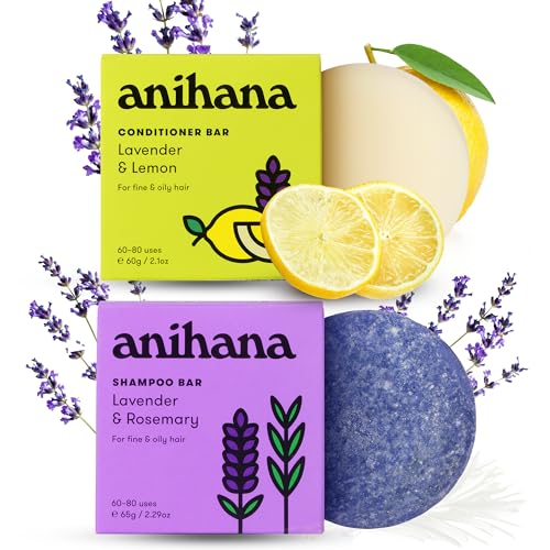 ANIHANA Shampoo & Conditioner Bar Set - Deep Cleansing & Softening for Fine Oily Hair - 80 Washes