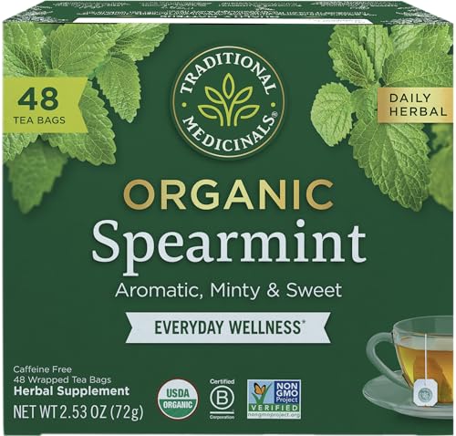 Traditional Medicinals Organic Spearmint Tea - Refreshing, Caffeine-Free, 48 Compostable Bags