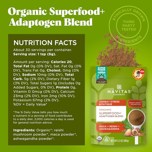 Navitas Organics Superfood+ Adaptogen Blend - Stress Support, Organic, Non-GMO, Vegan - 6.3oz