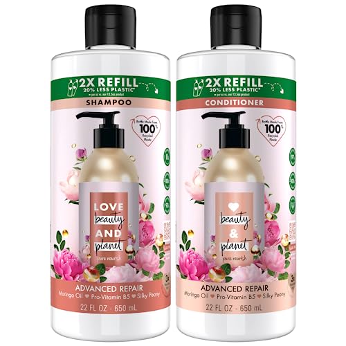 Love Beauty Planet Shampoo & Conditioner Set - Repairing Moringa Oil, Pro-Vitamin B5 - 22oz