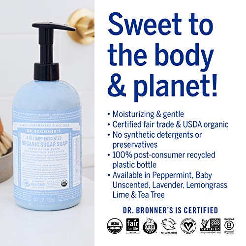 Dr. Bronner's Baby Unscented Soap Set - Biodegradable, Vegan, Cruelty-Free - 24oz Sugar Soap & More