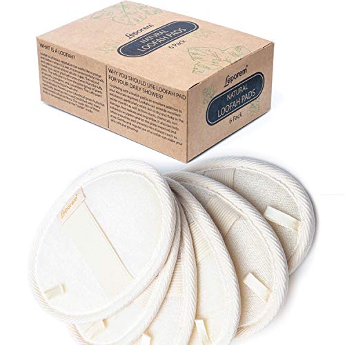 Leporem 6 Pack Natural Loofah Pads - Deep Cleansing, Hypoallergenic, Biodegradable - 6 Inch