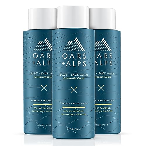 Oars + Alps Men's Body Wash - Moisturizing with Antioxidants, Vitamin E - 3 Pack, California Coast