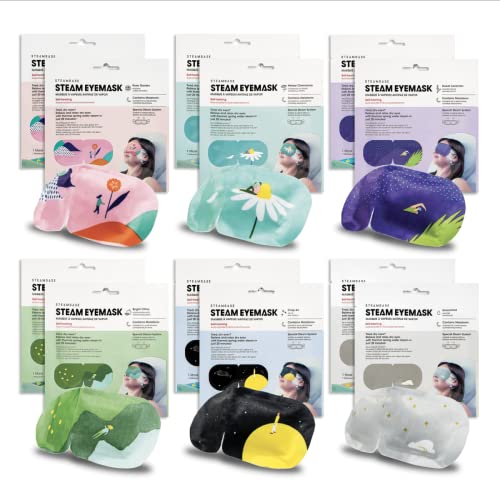 Korean Steam Eye Mask - Relieves Dry Eyes & Puffiness with Melatonin, 12 Self-Heating Packs