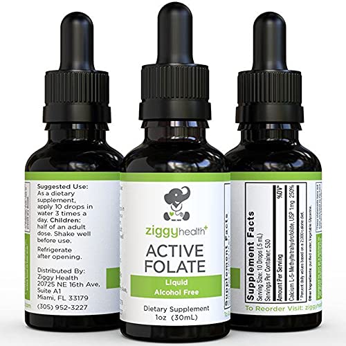 Ziggy Health Active Folate Liquid Drops - Supports Brain & Immune Health, Vegan, 1oz