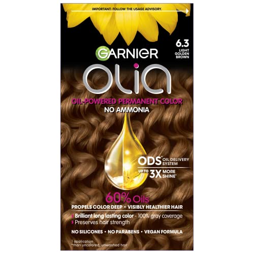 Garnier Hair Color Olia - Ammonia-Free, 100% Gray Coverage, Oil-Rich, 6.3 Light Golden Brown