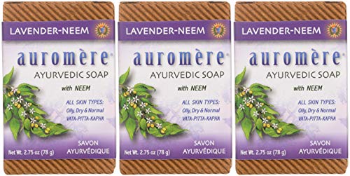 Auromere Ayurvedic Soap Set - Balancing Lavender & Neem, Vegan, Handmade - 3 Pack (2.75 oz each)