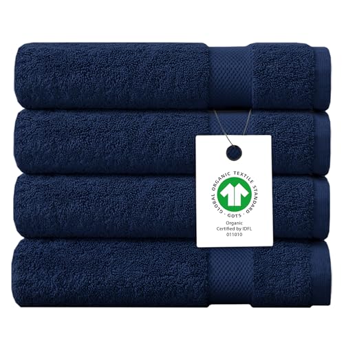 Delara Organic Cotton Bath Towels - Plush, Quick Dry, GOTS & Oeko-Tex Certified - Pack of 4, 30"x58"