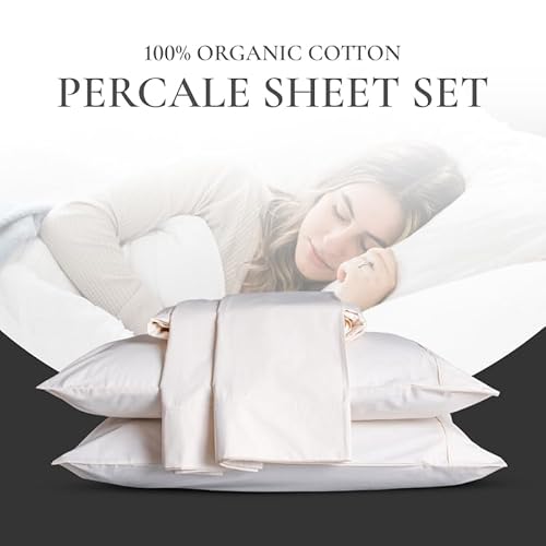 Sleep & Beyond Organic Cotton Percale Sheet Set - Breathable, Lightweight Comfort - Split King Ivory