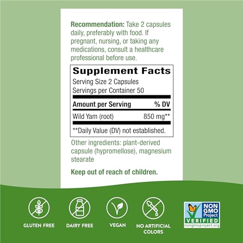 Nature's Way Wild Yam Root - Supports Women's Health & Digestive Comfort - 850mg, 100 Vegan Caps