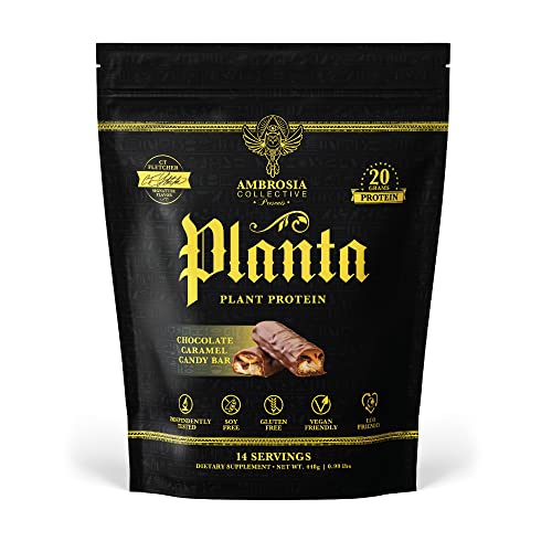 Ambrosia Planta Protein Powder - Organic Vegan, No Bloating, Gourmet Candy Bar Flavor - 14 Servings