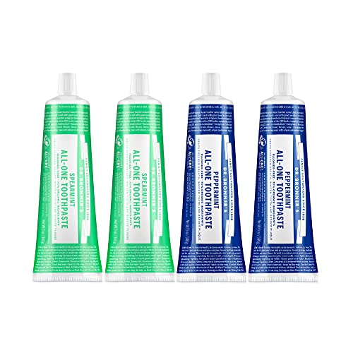 Dr. Bronner’s All-One Toothpaste Variety Pack - Fluoride-Free, 70% Organic, Vegan - 5oz, 4-Pack