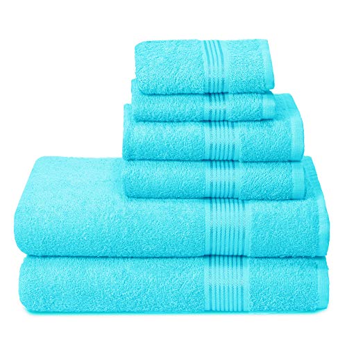 Belizzi Home Cotton Towel Set - Soft, Absorbent, Quick Dry, 6 Pieces - Turquoise Blue