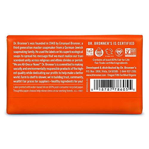 Dr. Bronner's Pure-Castile Bar Soap - Moisturizing Organic Oils for Face, Body, Hair - 5oz, 6-Pack