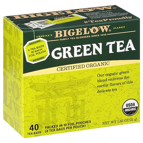 Bigelow Organic Green Tea Bags - Smooth Caffeinated Flavor, Gluten-Free, 240 Total Bags