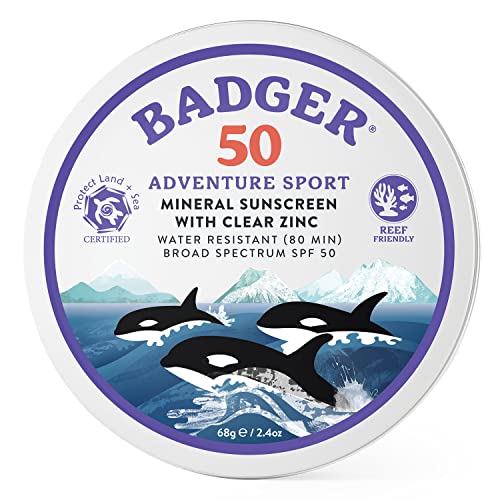 Badger Sunscreen - SPF 50 Zinc Oxide, 98% Organic, Reef Safe, Plastic-Free, Unscented - 2.4oz