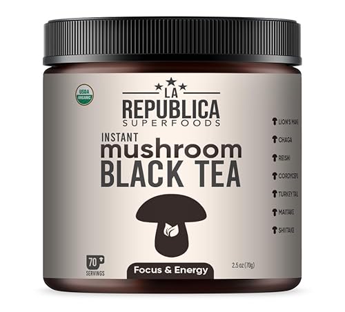 La Republica Mushroom Supplement - Black Tea with 7 Medicinal Mushrooms, 70 Servings