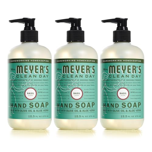 Mrs. Meyer's Clean Day Hand Soap - Essential Oils & Aloe Vera, Basil Scent - 12.5 fl. oz, Pack of 3