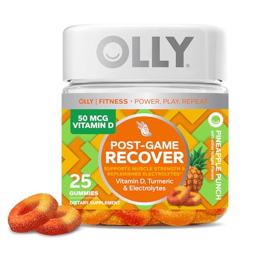 OLLY Post-Game Recovery Gummy Rings - Vitamin D, Turmeric, Electrolytes, Pineapple Punch - 25ct