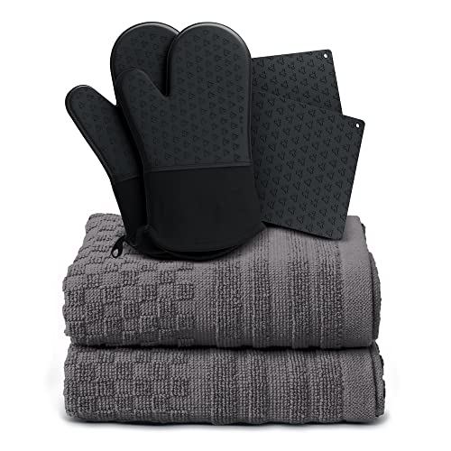 Cosy House Kitchen Linens Set - Ultra-Absorbent Cotton, Heat Resistant Mitt & Holder - 6-Piece