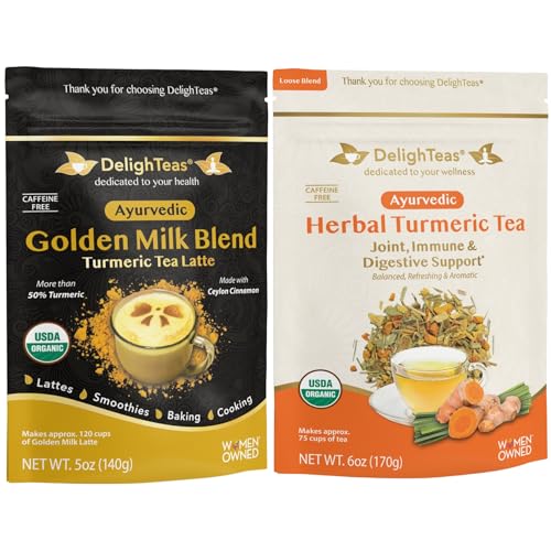 DelighTeas Herbal Turmeric Tea Bundle - Joint, Immune & Digestive Support, Organic - 20 Sachets