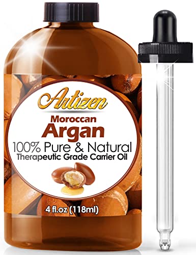 Artizen Moroccan Argan Oil - 100% Pure for Hair, Skin, Nails - 4oz Glass Bottle with Dropper